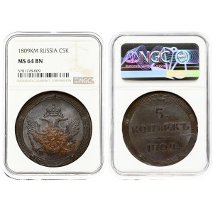 Russia 5 Kopecks 1809 KМ. Alexander I (1801-1825). Averse: Crowned double imperial eagle within circles. Reverse...