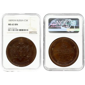 Russia 5 Kopecks 1809 ЕМ Ekaterinburg. Alexander I (1801-1825). Averse: Crowned double imperial eagle within circles...