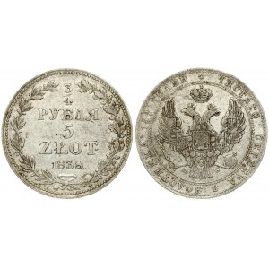 Russia For Poland 3/4 Roubles 5 Zlotych 1838 MW Warsaw Nicholas I (1826-1855). Averse...