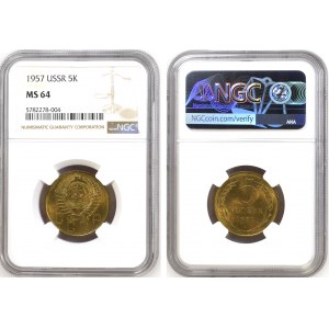 Russia USSR 5 Kopecks 1957 Averse: National arms. Reverse: Value and date within oat sprigs. Aluminum-Bronze. Y 122...