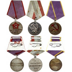 Russia USSR  Labor Veteran Medal & Labor Merit Medal & Labor Valor Medal (1975). Silver. Enamel. With Dokument...