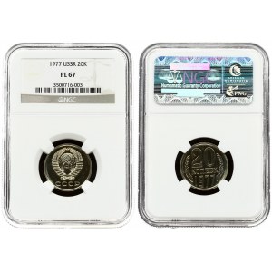 Russia USSR 20 Kopecks 1977 Averse: National arms. Reverse: Value and date flanked by sprigs. Edge Description: Reeded...