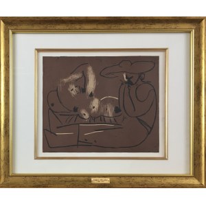 Pablo Picasso (1881-1973), Leżąca kobieta i mężczyzna w dużym kapeluszu
