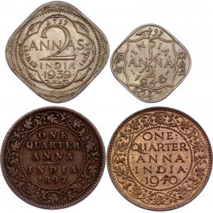British India Lot of 4 Coins 1897 - 1946