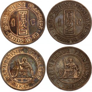 French Indochina 2 x 1 Centime 1892 A