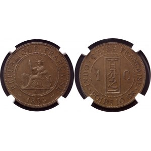 French Indochina 1 Centime 1894 A NGC AU 58 BN