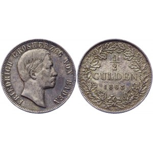 German States Baden 1/2 Gulden 1863