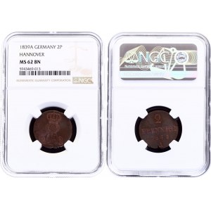German States Hannover 2 Pfennige 1839 A NGC MS 62 BN