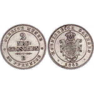 German States Saxony 2 Neugroschen / 20 Pfennige 1863 B