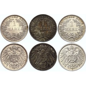 Germany - Empire 3 x 1 Mark 1902 - 1915 A, J