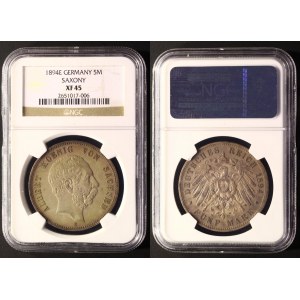 Germany - Empire Saxony-Albertine 5 Mark 1894 Е NGC XF45 Key Date