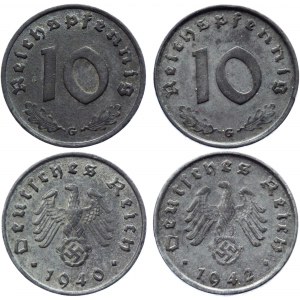 Germany - Third Reich 2 x 10 Reichspfennig 1940 - 1942 G