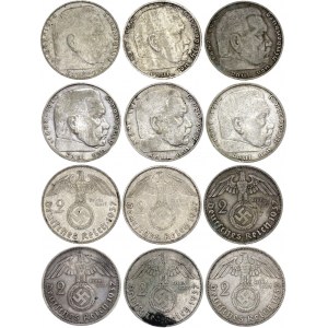 Germany - Third Reich 6 x 2 Reichsmark 1937 A, D, E, F, G, J