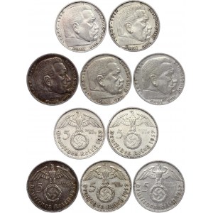 Germany - Third Reich 5 x 5 Reichsmark 1937 A, D, E, G, J