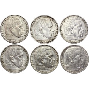 Germany - Third Reich 6 x 5 Reichsmark 1938 A, D, E, F, G, J