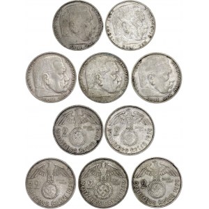 Germany - Third Reich 5 x 2 Reichsmark 1939 A, B, D, F, J