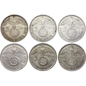 Germany - Third Reich 6 x 5 Reichsmark 1939 A, B, D, F, G, J