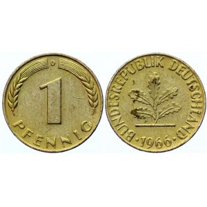 Germany - FRG 1 Pfennig 1966 D Error Yellow Metal