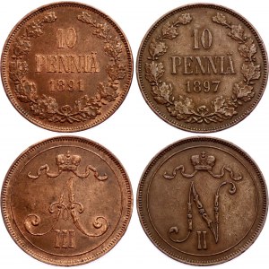 Russia - Finland 2 x 10 Pennia 1891 - 1897