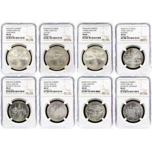 Russia - USSR Set of 8 Silver Coins 1977 - 1978 Moscow Olympics 1980 NGC MS 67-69