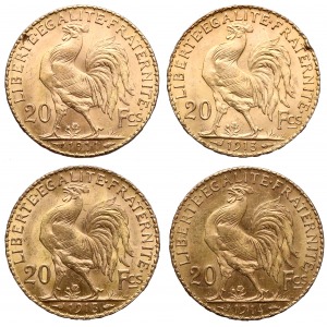 Francja 20 franków 1911-1914 zestaw (4szt)