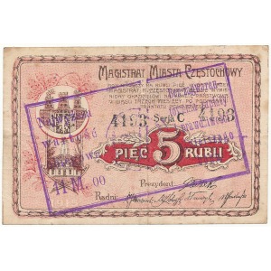 Częstochowa 5 rubli 1915 przewalutowane na 11 Marek