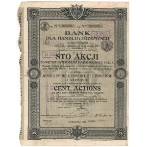 Bank dla Handlu i Przemysłu w W-wa, Em.7, 100x 540 mkp 1922