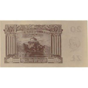FOTO-PROJEKT nieznanego banknotu 20 zł 1927 z Paderewskim