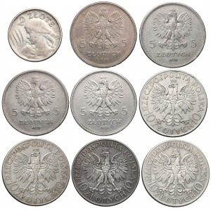 ZESTAW 9 szt. ciekawych monet IIRP - Odwrotka, Sztandar, Traugutt, Sobieski
