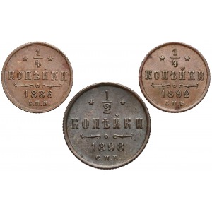 Russia 1/4 and 1/2 Kopeck 1886-1898 set of 3