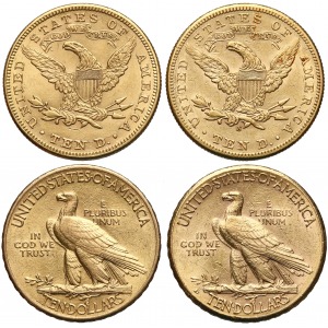 USA 10 dolarów 1893, 1905, 1908, 1910 (4szt)