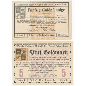 Świdnica (Schweidnitz), 5 goldfenigów i 5 goldmarek 1923