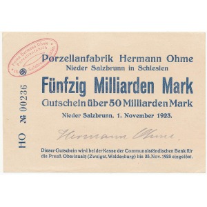 Szczawienko (Nieder Salzbrunn) Hermann Ohme 50 miliardów marek 1923