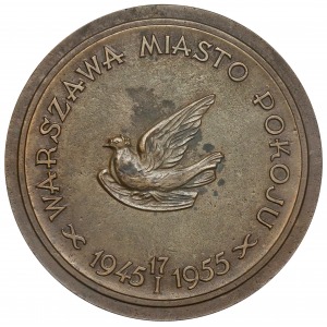 1955r. MEDALION 155 mm Warszawa Miasto Pokoju 17.I.1945-1955