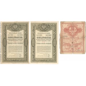 5% Pożyczka Krótkoterminowa 1920, świadectwo 100 mkp, Oblig 500 i 1.000 mkp (3szt)