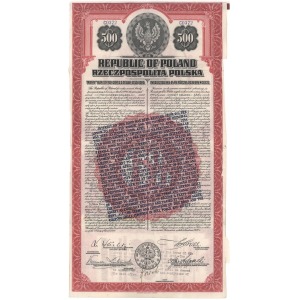 6% Pożyczka Dolarowa 1920 Obligacja $500 po konwersji na 4-1/2%