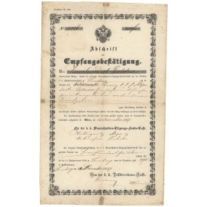 Dokument kasowy / Papier wartościowy Wiedeń / Lwów / Ciężkowice na 200 guldenów 1857