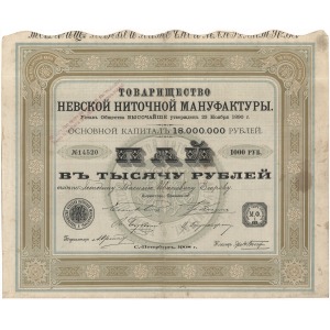 Rosja NEWSKA WYTWÓRNIA NICI, Akcja na 1.000 rubli 1908