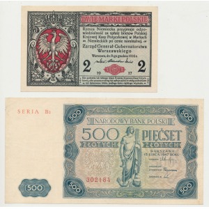 ZESTAW 1/2 mkp Generał B i 500 zł 1947 B2 (2szt)