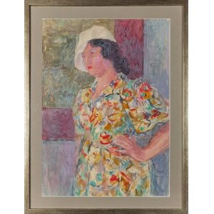 Leonard PĘKALSKI ( 1896-1944), Studium portretowe - p. Wanda  w kwiecistej sukni