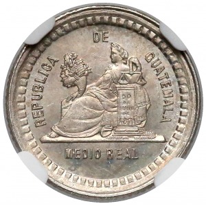 Guatemala, 1/2 real 1880-E - NGC MS63