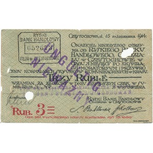 Częstochowa, Ryski Bank Handl. 3 ruble 1914 UNGULTIG