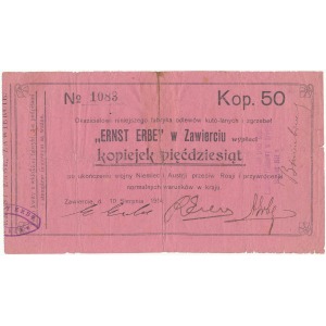 Zawiercie, Ernst Erbe 50 kop. 1914 - rzadki