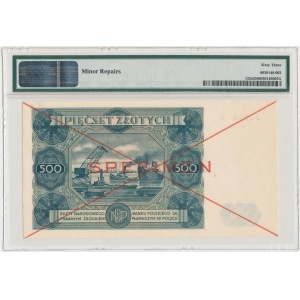 SPECIMEN 500 złotych 1947 - SERIA X 789000 - PMG 63