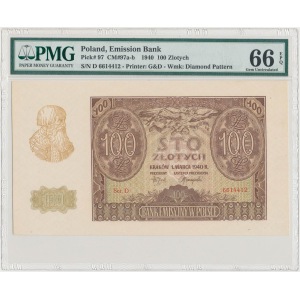 100 złotych 1940 - Ser. D - PMG 66 EPQ