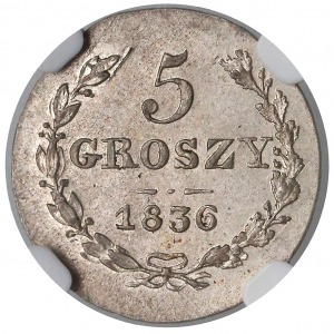 5 groszy 1836 MW - PIĘKNE - NGC MS62