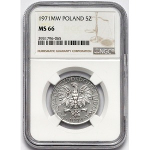 Rybak 5 złotych 1971 - NGC MS66