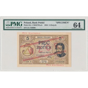 WZÓR 5 złotych 1924 - II EM. A - PMG 64