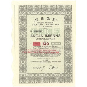 ESGE - akcja imienna uprzywilejowana - 100 zł 1927