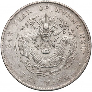 China, CHIHLI (Pei Yang) 7 Mace 2 Candareens (Dollar) Year 34 (1908)